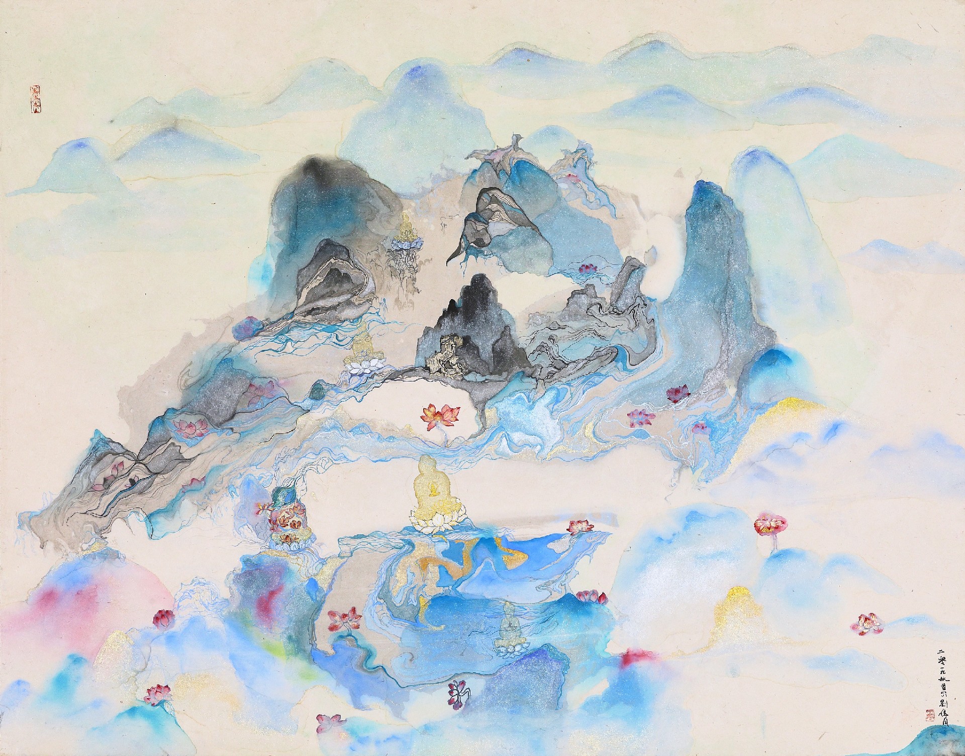 禅山, 91x116.4cm, 韩纸 marbling 设色, 2019.jpg