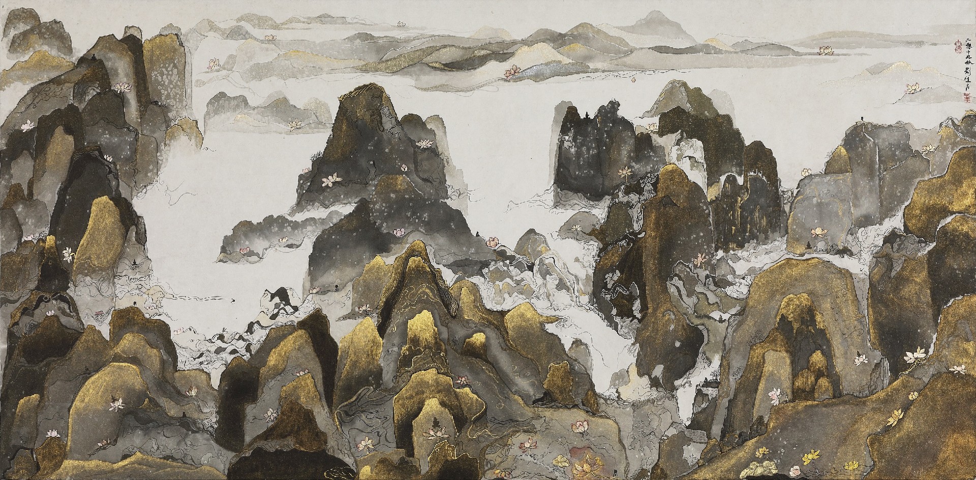 忘忧山 01, 68x138cm, 韩纸 marbling 水墨, 2019.jpg