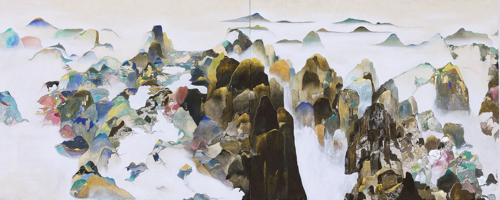 幻游, 130x324cm, 韩纸 marbling 设色, 2019.jpg